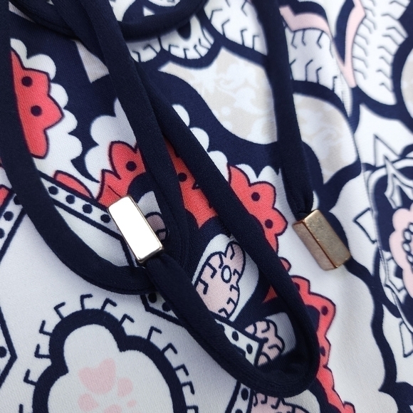 Liz Claiborne Blue White Coral Geodesic Print Dress Sz S - Picture 5 of 14